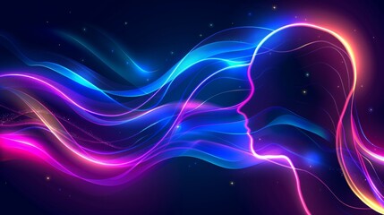 Abstract depiction of creativity, technology, and human connection with colorful light trails