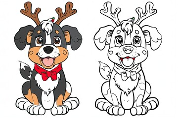 Black-and-white Christmas coloring page and its vibrant colored version for kids