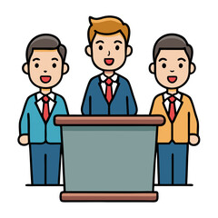 Business men at tribune vector image. Isolated on white background.
