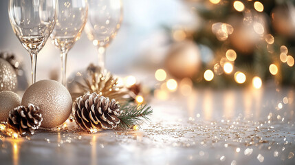 christmas decoration on the background of the lights. Elegant Holiday Celebration: Festive Decor and Sparkling Ambiance