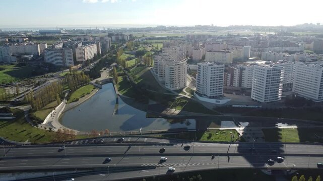 alta de lisboa, vista drone, lago predios