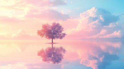 Solitary Tree Reflecting on Still Waters