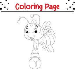 Cute Bee coloring page. Cartoon insect black and white 
