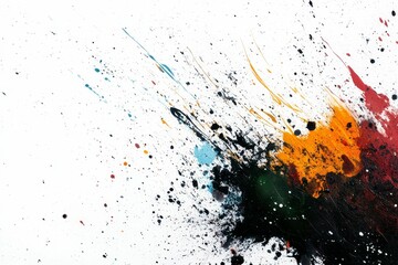 Abstract colorful paint splatters, drips, and streaks.