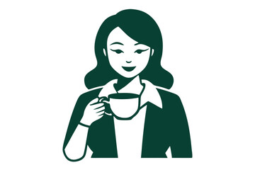 Confident business woman enjoys a cup of coffee vector image, Isolated on white background.
