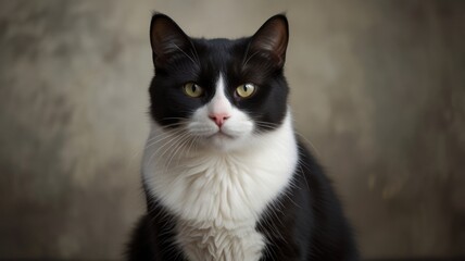 Close-up portrait of a tuxedo cat.