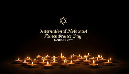 International Holocaust Remembrance Day January 27th with yellow star of David and candle background