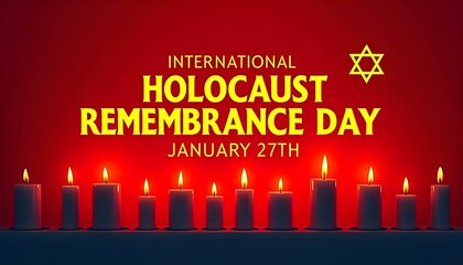 International Holocaust Remembrance Day January 27th with yellow star of David and candle background