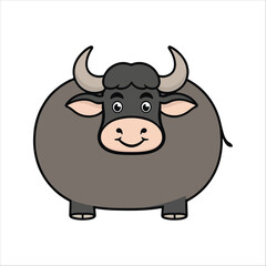 Flat Vector Illustration of Asian Buffalo with Curved Horns, Simplified Design, Modern Minimalist Art
