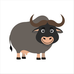 Flat Vector Illustration of Asian Buffalo with Curved Horns, Simplified Design, Modern Minimalist Art