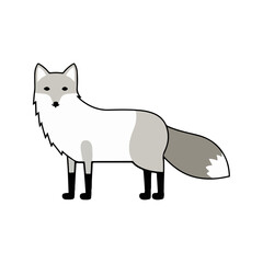 Flat Vector Arctic Fox Illustration, Cartoon Design with White Body and Bushy Tail, Clean Minimalist Style