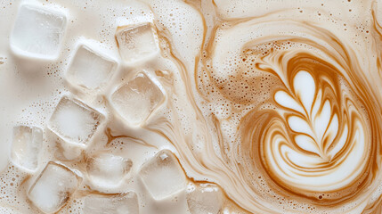 iced coffee, coffee swirl, creamy texture, latte art, chilled drink, beverage design, coffee pattern, frothy latte, smooth cream, abstract swirl, liquid marble, cafe drink, creamy beverage