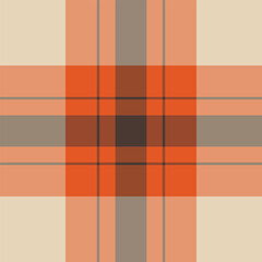 Calm fabric texture plaid, messy textile vector check. Figure pattern seamless background tartan in orange and pastel colors.