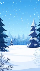 Obraz premium Serene Winter Scene: An artistic illustration captures a peaceful winter landscape, snow-covered trees, and falling snow creating a tranquil winter wonderland.