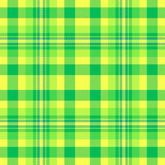 Direct tartan fabric seamless, stationary plaid background pattern. Endless textile texture vector check in green and lime colors.