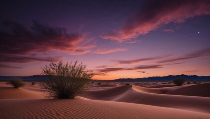 Sunset Over Rolling Desert Dunes with Vibrant Skies