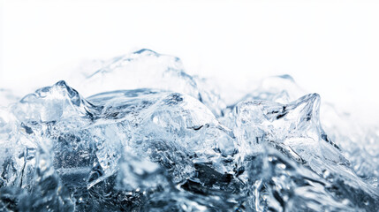Obraz premium Close-up of crystal clear ice formations with intricate textures, showcasing a stunning display of natural beauty against a stark white background.