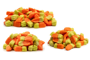 Juicy colorful jelly sweets isolated on white.  Jelly carrots.