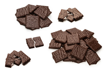Dark chocolate candies isolated on white background.