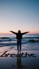 Fototapeta premium Embracing the Ocean Breeze: A Moment of Reflection at Sunrise