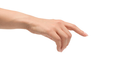 Woman hand show finger number one isolated on a white background.