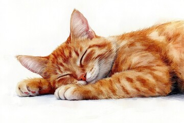 A peaceful orange tabby cat sleeping comfortably on a soft surface.