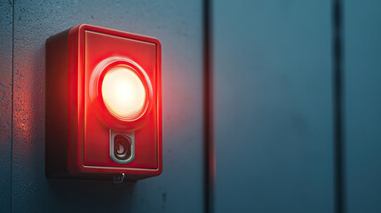 A close-up of a red alarm light on a wall, illuminating the surroundings with urgency.