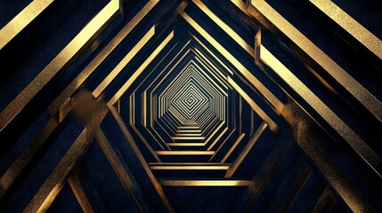 Obraz premium Hexagonal tunnel receding into darkness with gold accents.