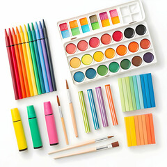 Obraz premium Art Supplies for Festive Creativity set of watercolor paints and brushes