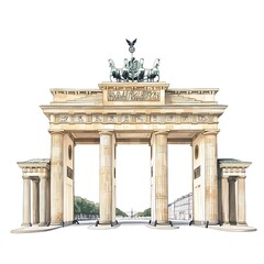 Anime-style depiction of the Brandenburg Gate on a white background