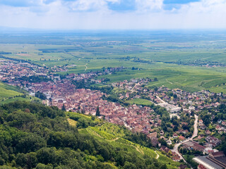 Picturesque town surrounded by lush greenery and open fields