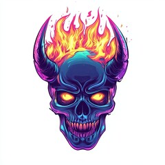 Fiery blue skull with horns and glowing eyes.