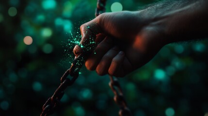 Breaking Free: A Hand Unraveling a Glowing Chain