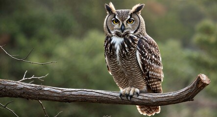 A wise owl perched on a branch with intricate feather details