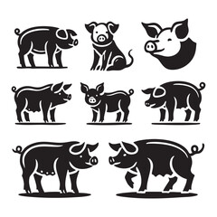 Naklejka premium Silhouette set of pig on white background
