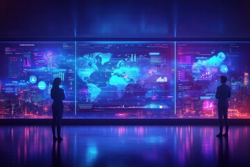 Analyzing global data trends modern office digital interface urban environment perspective data visualization and analytics
