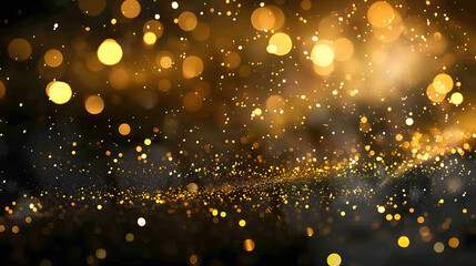 Obraz premium Dark background, gold particles, glitter on blurred background with a bokeh effect