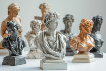 Obraz premium Bust sculptures, various poses, stone-like material.
