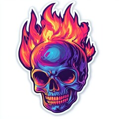 Flaming skull with vibrant colors and cosmic eye socket.