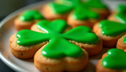 Golden Clover Cookies with Emerald Icing