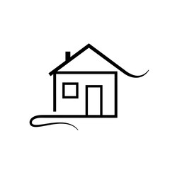 House icon. Line vector illustration of cottage building, minimalist housing concept. Isolated black one line sign on white