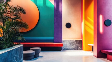 Abstract geometric shapes in vibrant and contrasting colors, creating a creative and eye-catching background