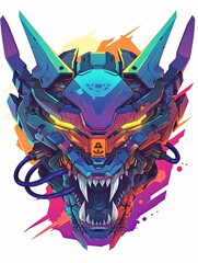 Futuristic robotic animal head, vibrant colors, sharp details, digital art.