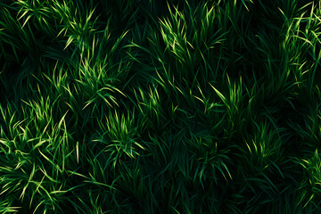 Lush green grass texture, vibrant emerald blades, dark background, nature backdrop, botanical wallpaper.