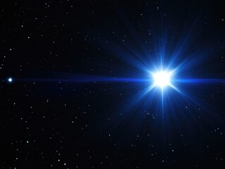 Bright star in the night sky. The star is surrounded by a blue glow. Concept of wonder and awe at the vastness of the universe