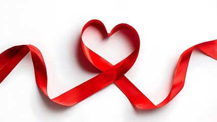 red ribbon forming a heart shape on a white background