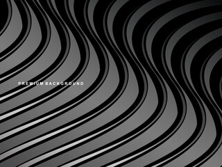 Abstract futuristic dark black background with wave design. Realistic 3d wallpaper with luxury flowing lines, perfect for posters, celebrations, websites, flyers, banners, apps, etc.