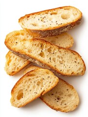 Naklejka premium Rustic Thin Bread Slices Arrangement on White Background for E-Commerce. Photorealistic Food Photography.