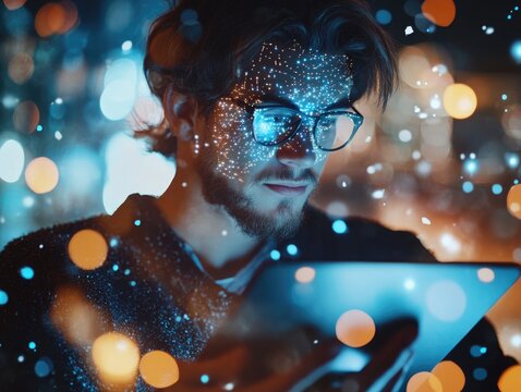 Man with modern digital gadgets