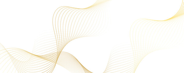 Abstract golden wave dynamic curve lines on transparent background with flowing particles. Digital energy waves technology concept. Modern backdrop design for business, presentation, banner.